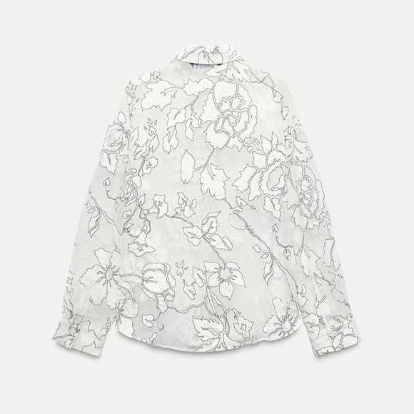 New ZARA Contrasting Devore Shirt - Picture 9 of 10